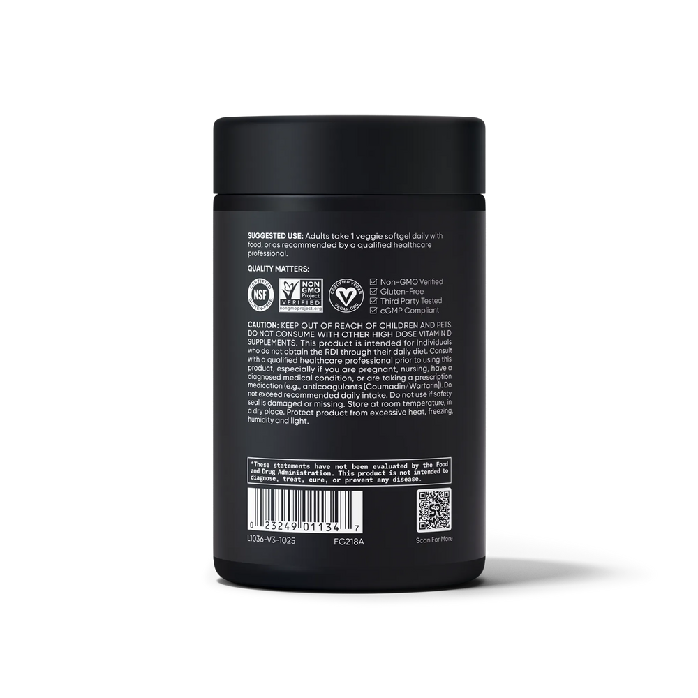 125 MCG  (5000 IU)  D3 / 100 MCG K2 / 60 Plantgel™ Capsules